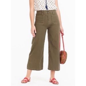 J. Crew Point Sur Wide Leg Cropped Pants Olive Green 28